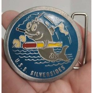 Vintage Military, Navy Belt Buckle, USS Silversides  SS-236  nice color!